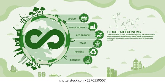 icono de economía circular. El concepto de eternidad, interminable e ilimitado, economía circular para el crecimiento futuro de negocios y medio ambiente sustentable con diseño plano, ilustrador vectorial.
