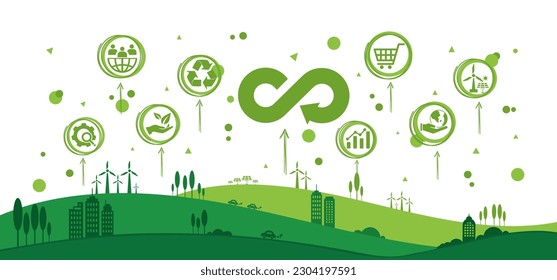 icono de economía circular. El concepto de eternidad, interminable e ilimitado, economía circular para el crecimiento futuro de negocios y medio ambiente sustentable con diseño plano, ilustrador vectorial.