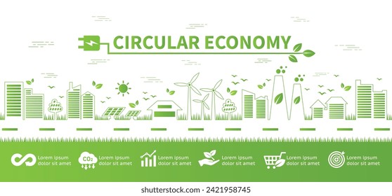 icono de economía circular. El concepto de eternidad, interminable e ilimitado, economía circular para el crecimiento futuro de negocios y medio ambiente sustentable con diseño plano infográfico, ilustrador vectorial.