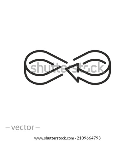 circular economy icon, infinity spin process, unlimited reuse, recycle or refresh, cycle arrow, thin line symbol on white background - editable stroke vector illustration