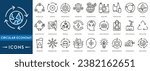 Circular Economy icon pack. Vector illustration. Sustainable business model. Scheme of product life cycle from raw material to production, using, recycling instead of waste.