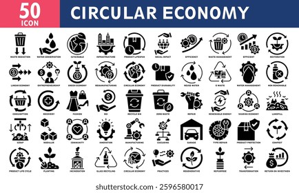 Circular Economy Icon Set Collection. Simple Black Glyph Vector.