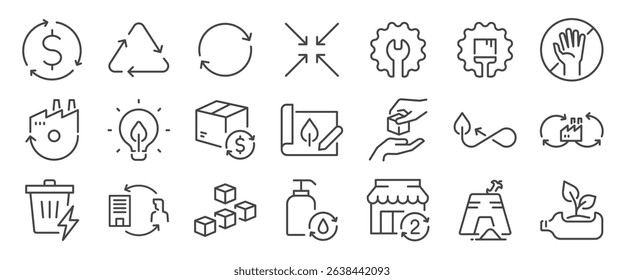 circular economy icon set. It included business, eco, green, sustainable and more icons. Editable Vector Stroke.