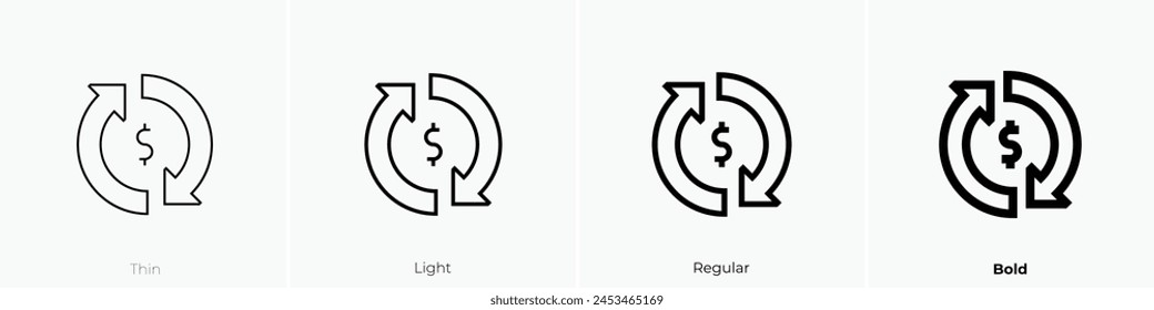 Symbol für Kreislaufwirtschaft. Dünnes, leichtes Regular- und Bold-Design isoliert auf weißem Hintergrund