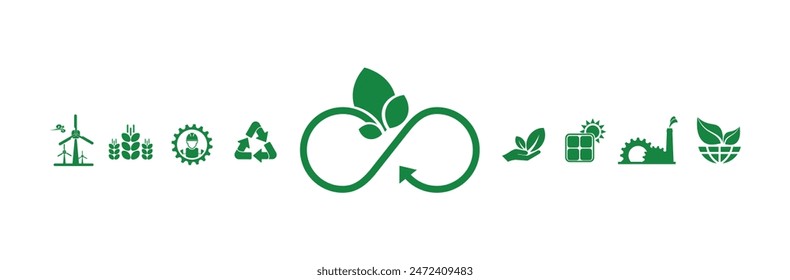 circular economy icons on white background