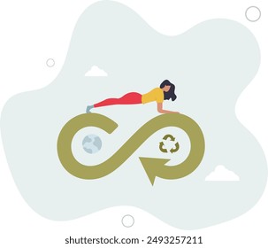 Circular economy, sustainability, ecology with reusable resource, energy or eco friendly product, recycle material or environment protection, climate change concept.flat design.illustration with peopl