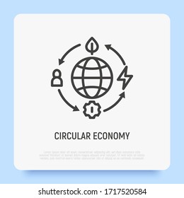 Circular economy thin line icon. Reusing and recycling of resources. Green economy. Vector illustration.