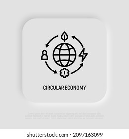 Kreislaufwirtschaft dünne Linie Symbol. Wiederverwendung und Recycling von Ressourcen. Grüne Wirtschaft. Vektorgrafik.