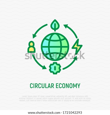 Circular economy thin line icon. Reusing and recycling of resourses. Green economy. Vector illustration.