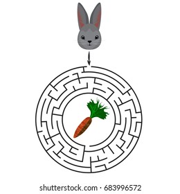 Circular education Maze or labyrinth game for children with rabbit and carrot. Vector illustration. EPS 10