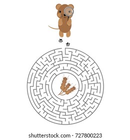Circular education Maze or labyrinth game for children with hamster and grain. Vector illustration. EPS 10