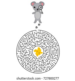 Circular education Maze or labyrinth game for children with mouse and cheese. Vector illustration. EPS 10