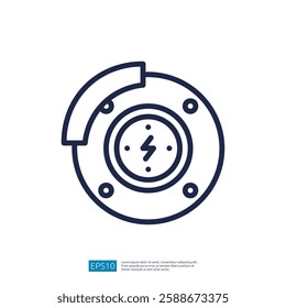 Circular Electric Power Icon with Dynamic Design and Engineering Symbolism in Modern Blue and White Color Scheme