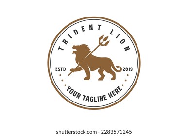 Circular Elegant Luxury Golden Lion Royal Lion Trident King Badge Emblem Label Logo Design