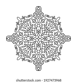 Circular element for coloring book. Different shapes in the form of a mosaic. Mandala. Vector hand drawn, line art.