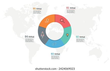 Circular element with five round paper. Concept of cyclic business process with 5 stages.

