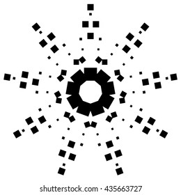 Circular element made of squares. Squares rotating. Abstract monochrome design element on white