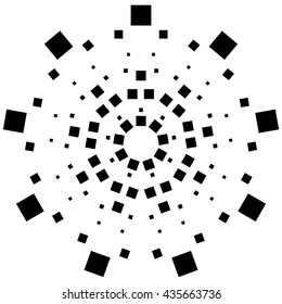Circular element made of squares. Squares rotating. Abstract monochrome design element on white
