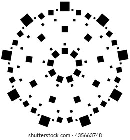Circular element made of squares. Squares rotating. Abstract monochrome design element on white