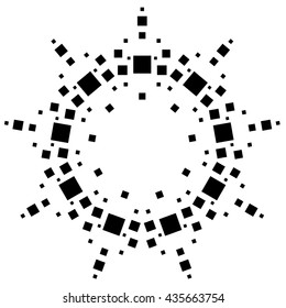 Circular element made of squares. Squares rotating. Abstract monochrome design element on white