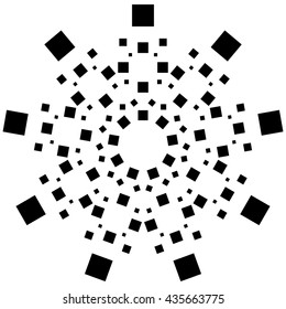 Circular element made of squares. Squares rotating. Abstract monochrome design element on white