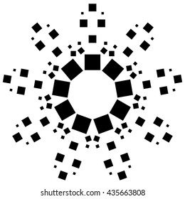 Circular element made of squares. Squares rotating. Abstract monochrome design element on white