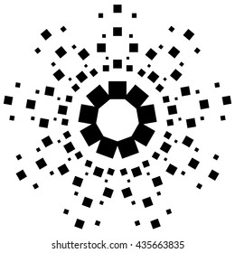 Circular element made of squares. Squares rotating. Abstract monochrome design element on white