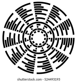 Circular element with radiating lines. Radial circle shape. Abstract illustration
