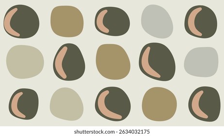 Circular elements with crescent highlights in muted tones on a light background, great for modern or artistic layouts.