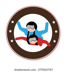 circular emblem with couple in parachute