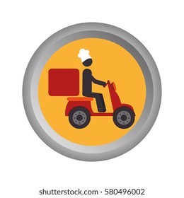 circular emblem with delivery man in scooter