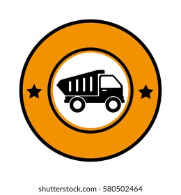 circular emblem with dump truck