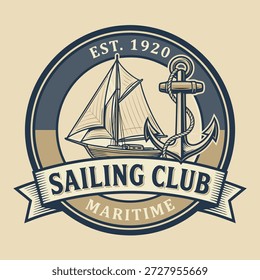 Un emblema circular con un velero clásico y un ancla, con el texto 'Sailing Club Maritime' y 'Est. 1920.