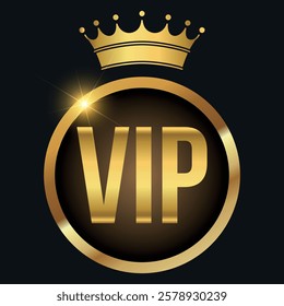 A circular emblem featuring the letters VIP in gold, surrounded by laurel leaves, exuding a prestigious and luxurious feel against a dark backdrop.