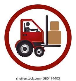 circular emblem with forklift truck with forks