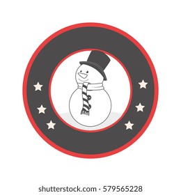 circular emblem with grayscale snowman