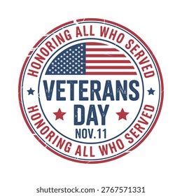 A circular emblem honoring veterans with an american flag and text
