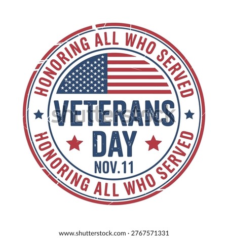 A circular emblem honoring veterans with an american flag and text