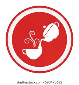 circular emblem with jar of coffee and cup
