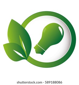 circular emblem with leaves and bulb light