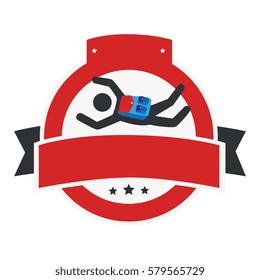 circular emblem with ribbon and skydiver