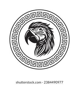 Circular emblem style parrot head logo design. Can be used for stamps, logos, tattoos, and printing on shirts, mugs, and posters