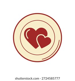Emblema circular con dos corazones para el símbolo romántico de la unidad, insignia de San Valentín y celebración temática del amor