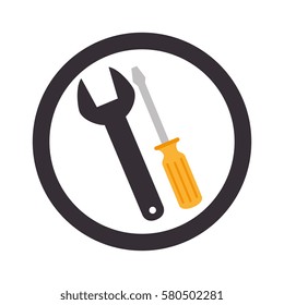 circular emblem with wrench and screwdriver