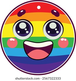 circular emoji with a rainbow-striped background representing the colors of the LGBTQ+ pride flag. 