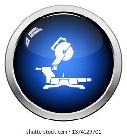 Icono de la sierra de extremo circular. Diseño de botón brillante. Ilustración vectorial.