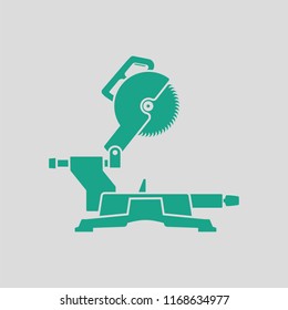 Circular end saw icon. Gray background with green. Vector illustration.