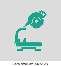 Circular end saw icon. Gray background with green. Vector illustration.