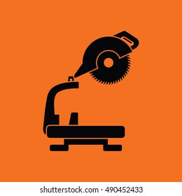 Circular end saw icon. Orange background with black. Vector illustration.