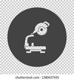 Icono de la sierra de extremo circular. Reducir el diseño de galería de símbolos en la rejilla de transparencia. Ilustración vectorial.
